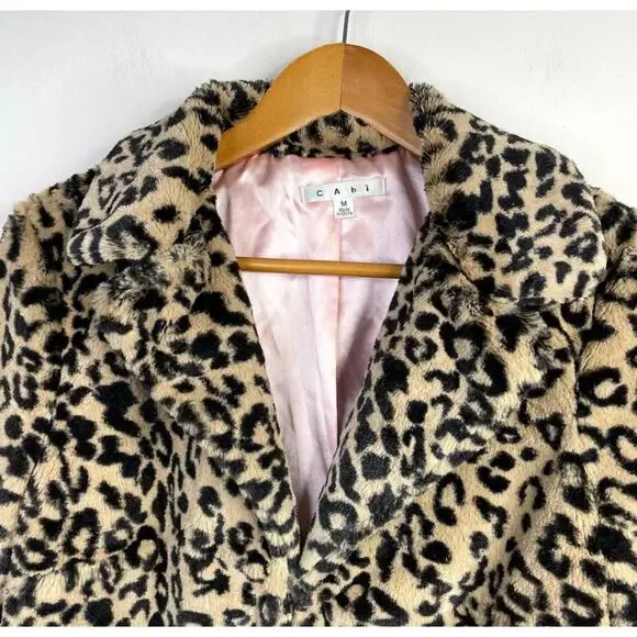 Cabi Lola Retro Cropped Faux Fur Leopard Animal Print Swing Coat Jacket 179 M - Picture 3 of 12